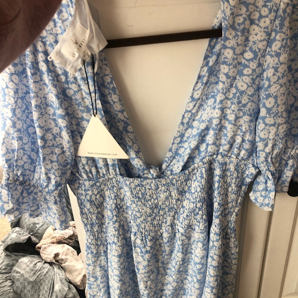 Lost and Wander, Light Blue Floral Midi Dress